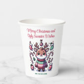Gobelets En Papier Joyeux Noël & Vœux de Pull Moche Renne (Recto)