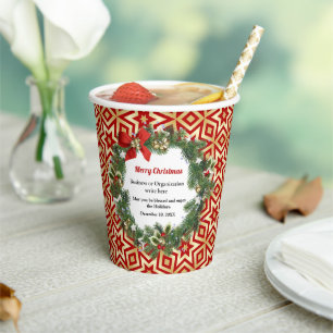 Gobelets En Papier Joyeux Noël Wreath Fête Affaires sur mesure