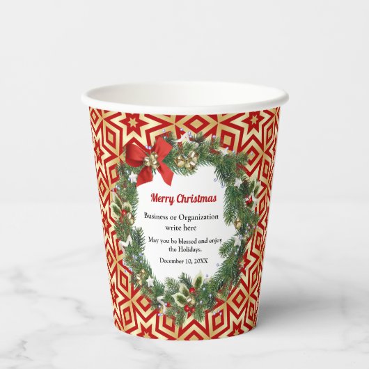 Gobelets En Papier Joyeux Noël Wreath Fête Affaires sur mesure (Verso)