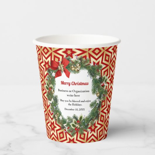 Gobelets En Papier Joyeux Noël Wreath Fête Affaires sur mesure (Recto)