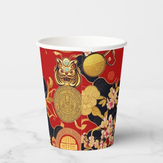 Gobelets En Papier Joyeux Nouvel An chinois motif asiatique moderne (Droite)