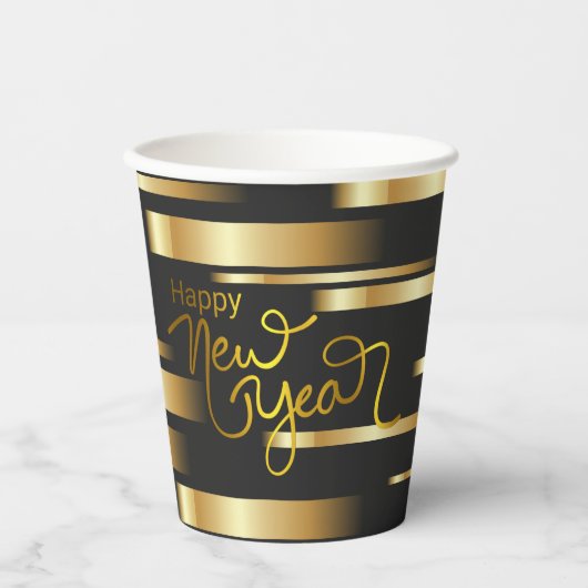 Gobelets En Papier Joyeux Nouvel An Gold Striped (Recto)