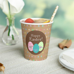 Gobelets En Papier Joyeux Oeufs De Pâques À petits pois Sur Faux Kr