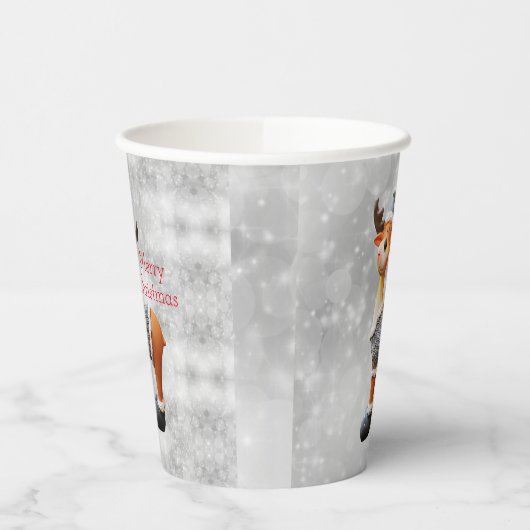 Gobelets En Papier Joyeux orignal de Noël portant un casquette (Gauche)