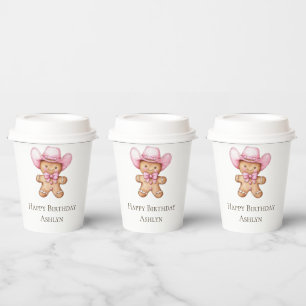 Gobelets En Papier Joyeux pain d'épice rose fille anniversaire