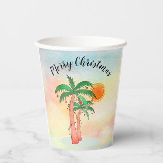 Gobelets En Papier Joyeux palmiers de Noël (Recto)