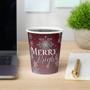Gobelets En Papier Joyeux rouge et flocon de neige brillant Noël