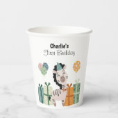 Gobelets En Papier Joyeux singe avec ballons et cadeaux, anniversaire (Verso)