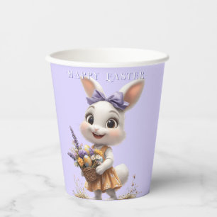 Gobelets En Papier Joyeux sourire oeufs de lapin de Pâques Lavender B