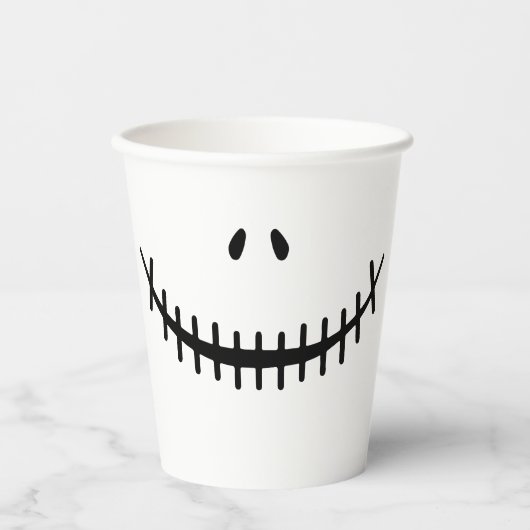 Gobelets En Papier Joyeux Squelette sourire noir et blanc Halloween (Recto)
