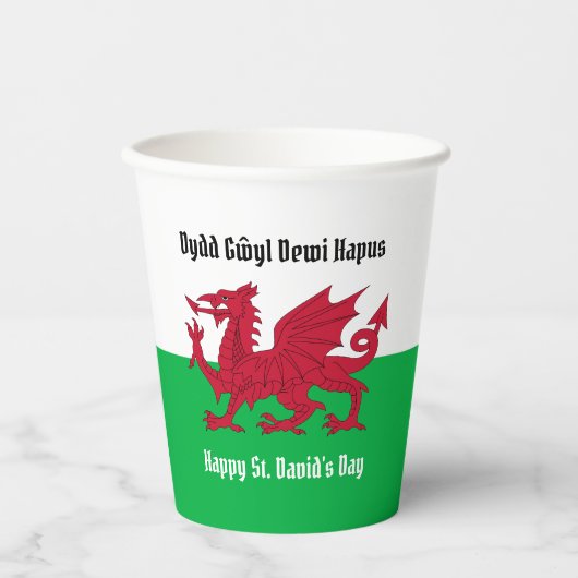 Gobelets En Papier Joyeux St. David's Day Red Dragon Gallois Drapeau (Recto)