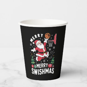 Gobelets En Papier Joyeux Swishmas Noël Santa Jouant au Basketball 