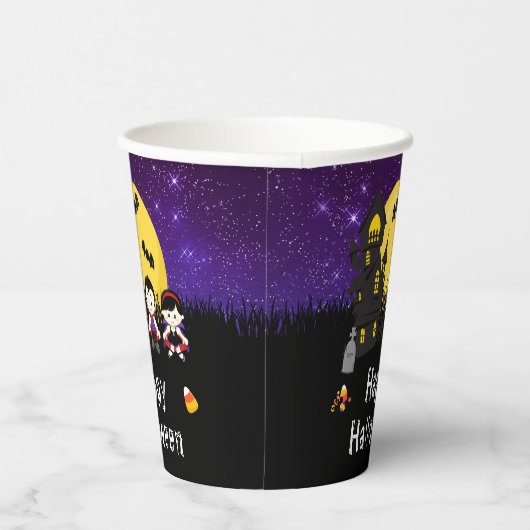 Gobelets En Papier Joyeux Vampires du parti Halloween violet (Droite)