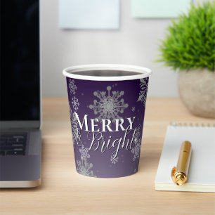Gobelets En Papier Joyeux violet et flocons de neige brillants Noël