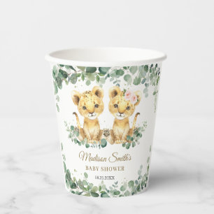 Gobelets En Papier Jumeaux Lionceaux Verdure Fille Garçon Baby Shower