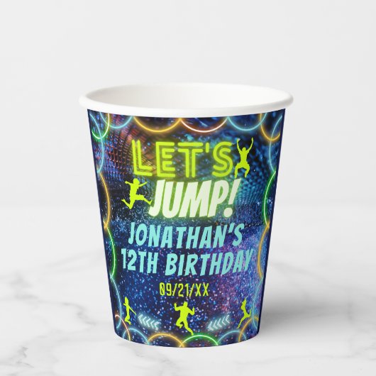 Gobelets En Papier Jump Bounce Trampoline Party Neon Green Glow (Recto)
