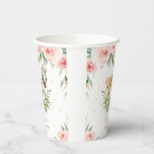 Gobelets En Papier Jungle Animaux rose Baby shower Floral Anniversair (Gauche)