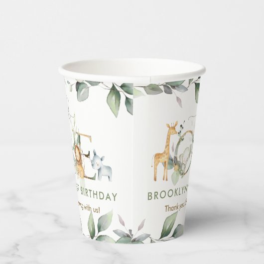 Gobelets En Papier Jungle Animaux Végétation Sauvage Un 1er anniversa (Droite)