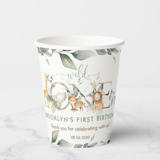 Gobelets En Papier Jungle Animaux Végétation Sauvage Un 1er anniversa (Recto)