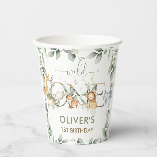 Gobelets En Papier Jungle Animaux Végétation Sauvage Un 1er anniversa (Recto)