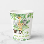 Gobelets En Papier Jungle Animaux Végétation Sauvage UN 1er anniversa (Recto)