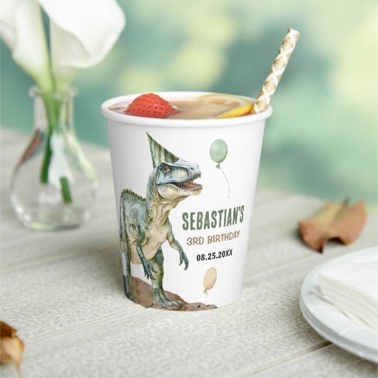 Gobelets En Papier Jungle Dinosaur T Rex 3e fête d'anniversaire (Insitu)
