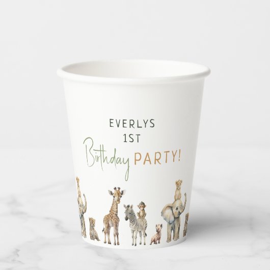 Gobelets En Papier Jungle Safari Animaux Anniversaires de enfants (Recto)