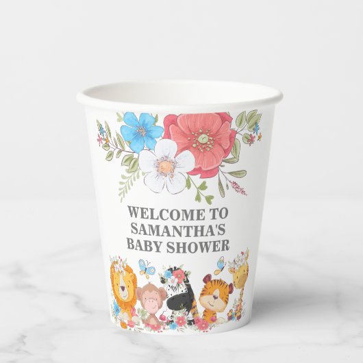 Gobelets En Papier Jungle safari mignon bébé animaux tropicaux fête (Recto)