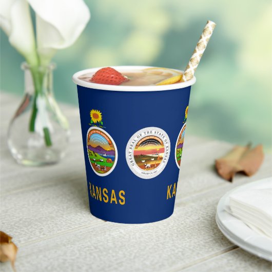 Gobelets En Papier Kansan Flag & Seal, Flag of Kansas (Insitu)