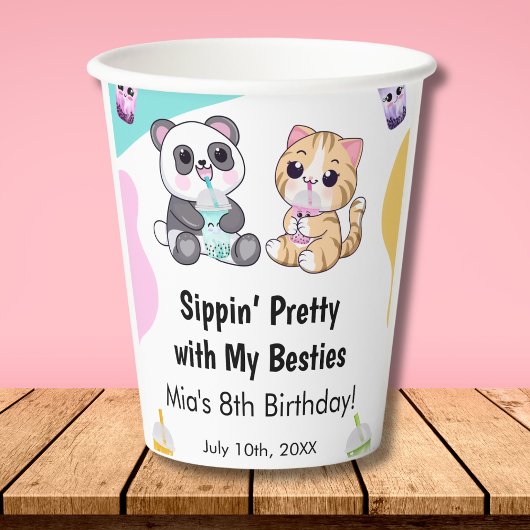 Gobelets En Papier Kawaii Panda & Tiger Bubble Tea Anniversaire de en
