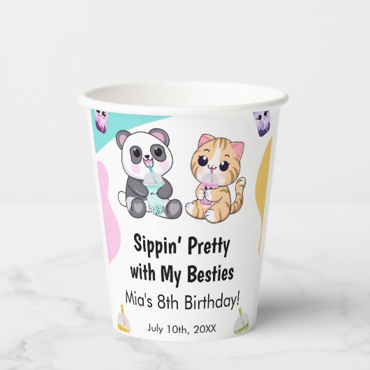 Gobelets En Papier Kawaii Panda & Tiger Bubble Tea Anniversaire de en (Recto)