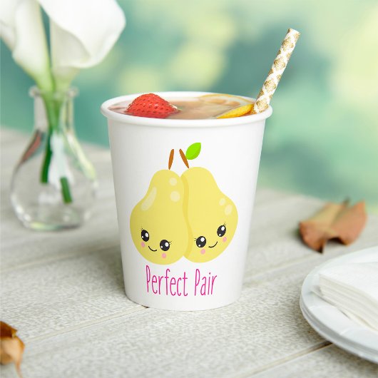 Gobelets En Papier Kawaii Pear Couple Parfait Paire Funny Pun