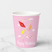 Gobelets En Papier Kites in Pink Sky Girly Girly Fête d'anniversaire (Verso)