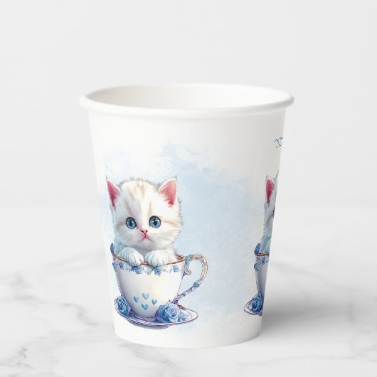 Gobelets En Papier Kitten en Coupe Bleu Fleurs Coupes Papier (Recto)