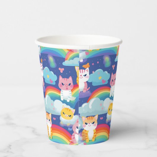Gobelets En Papier Kittens sur Rainbow Clouds Happy Amoureux des chat (Droite)