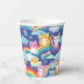 Gobelets En Papier Kittens sur Rainbow Clouds Happy Amoureux des chat (Recto)