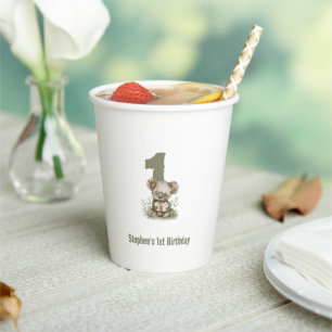 Gobelets En Papier Koala Bear Sage Green 1er anniversaire fête
