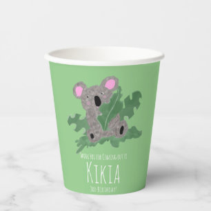 Gobelets En Papier Koala Dessin Animé Vert Fête d'anniversaire