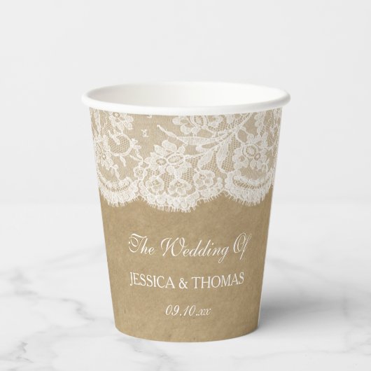 Gobelets En Papier La collection de Mariages Kraft & Lace (Verso)