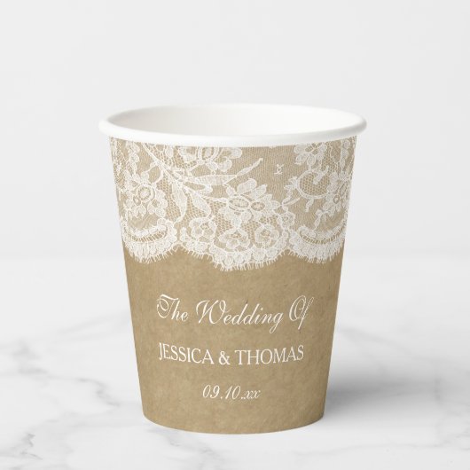 Gobelets En Papier La collection de Mariages Kraft & Lace (Recto)