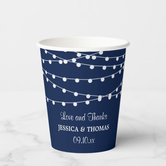 Gobelets En Papier La Collection Mariage Bleu Marine Lights (Verso)