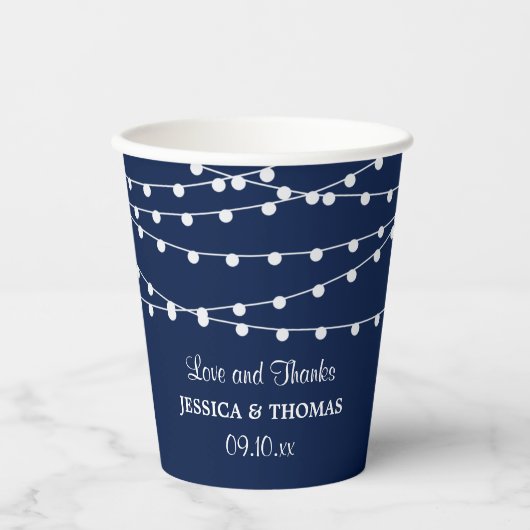 Gobelets En Papier La Collection Mariage Bleu Marine Lights (Recto)
