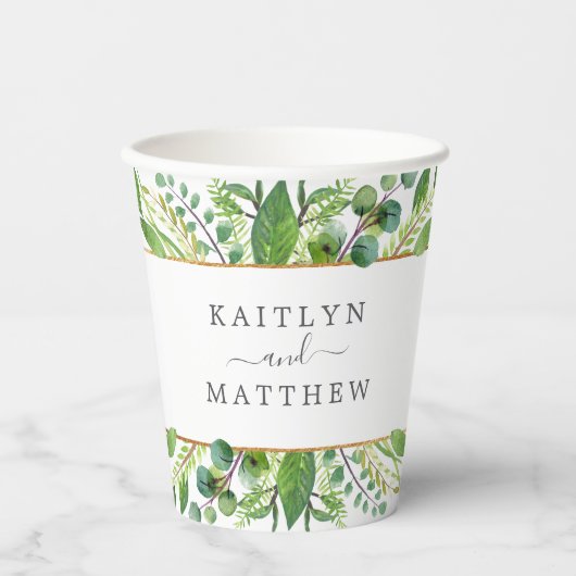 Gobelets En Papier La Collection Mariage Verdure & Or (Recto)