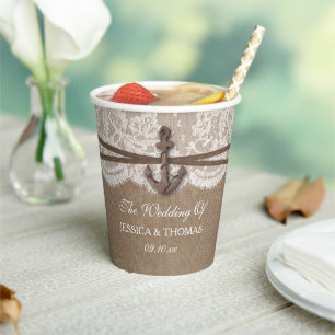 Gobelets En Papier La collection Rustique de Mariages d'Ancres nautiq