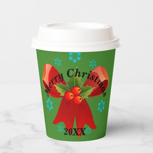 Gobelets En Papier La fête de Noël (ruban rouge de Noël) (Recto)