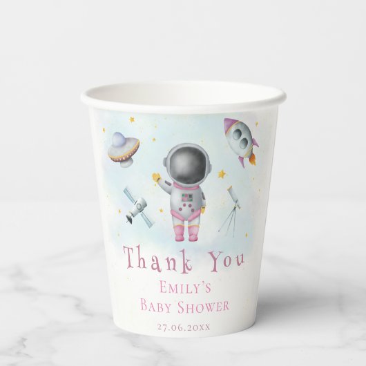 Gobelets En Papier La fille spatiale Astronaut rocket stars Baby show (Verso)