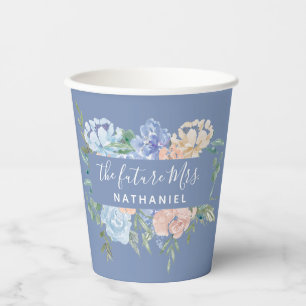 Gobelets En Papier La future Mme Dusty Blue et floral rose