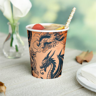 Gobelets En Papier La guerre des dragons sous des cieux orange
