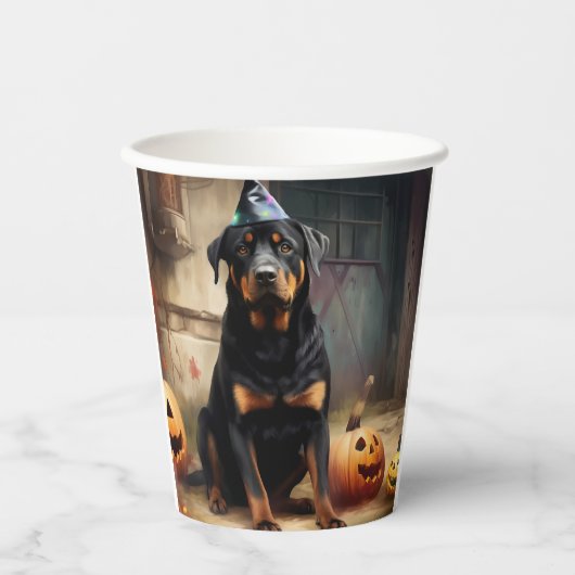 Gobelets En Papier La peur de l'Halloween Citrouille de Rottweiler (Recto)
