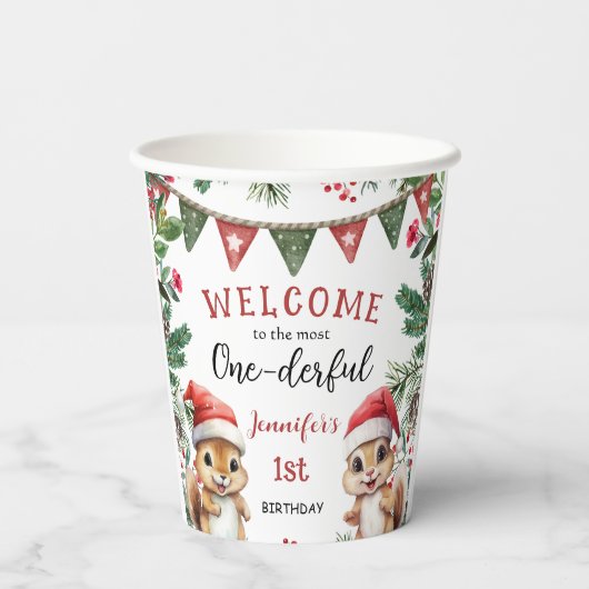 Gobelets En Papier LA PLUPART | Noël écureuil 1er anniversaire (Verso)